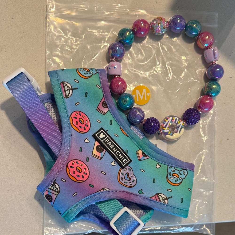 Frenchi Kids Donut Design Harness and Bead Necklace - Purple and Blue